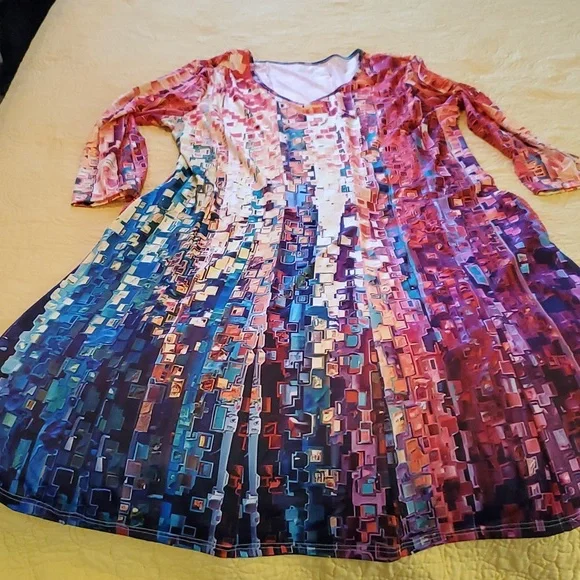 Women's long sleeve color block dress - Picture 5 of 5